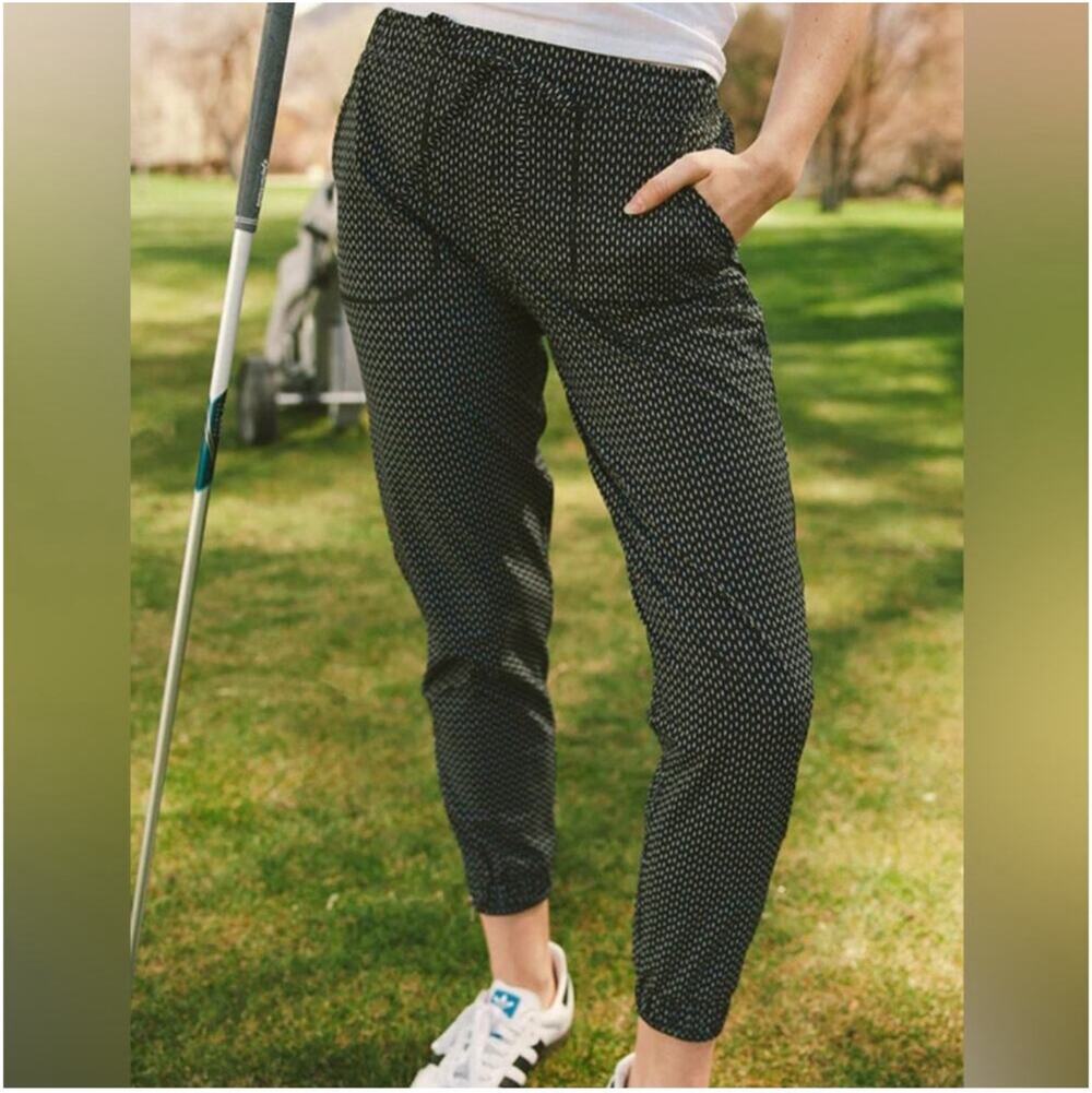 Albion Pants Womens XS Tall Black Dash Print Jetsetter Jogger Athletic Sporty